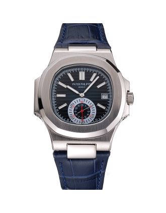 Patek Philippe Nautilus Blue Dial Stainless Steel Case Blue Leather Strap