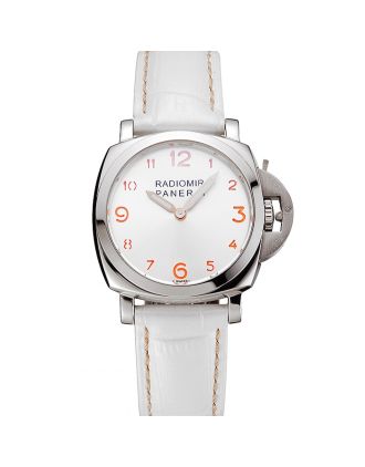 Panerai Radiomir White Dial Stainless Steel Case White Leather Strap 1453805