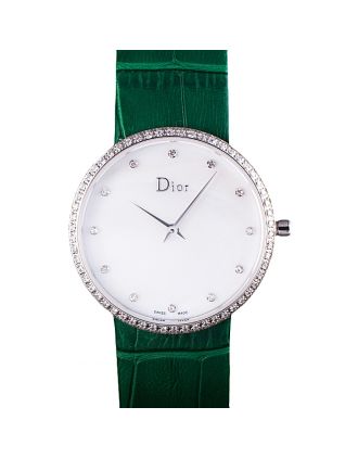 La D de Dior Green Leather Strap with White Dial 621507