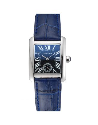 Cartier Tank MC Stainless Steel Case Blue Dial Blue Leather Strap 622178