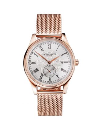 Patek Philippe Calatrava Small Seconds Silver Engraved Dial Rose Gold Case And Bracelet