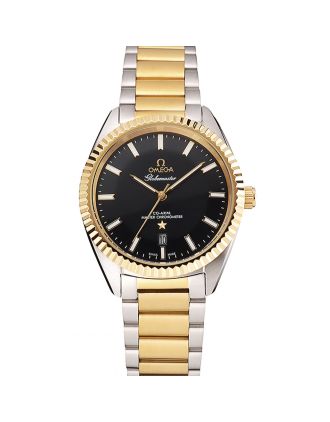 Omega Globemaster Black Dial Stainless Steel Case Gold Bezel Two Tone Bracelet