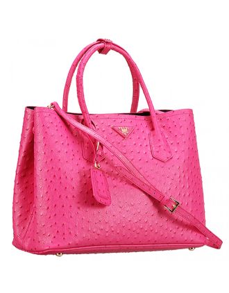 Prada Double Tote Ostrich Leather Bag Fuchsia