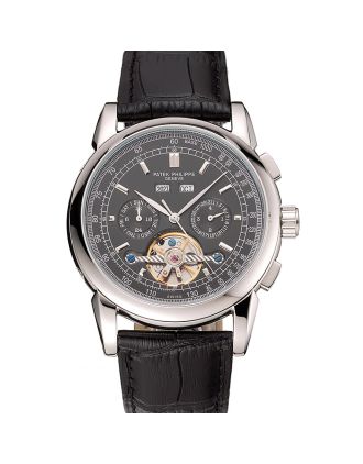 Patek Philippe Grand Complications Stainless Steel Case Black Dial Black Leather Bracelet 622258