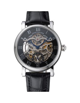 Patek Philippe Grand Complications Black Skeleton Dial Stainless Steel Case Black Leather Strap 1453812