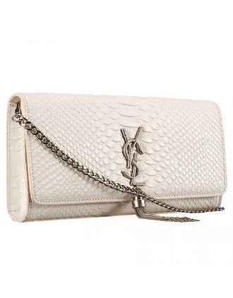 Saint Laurent Monogram Tassel Clutch Python Leather Silver Hardware White Bag 18926886