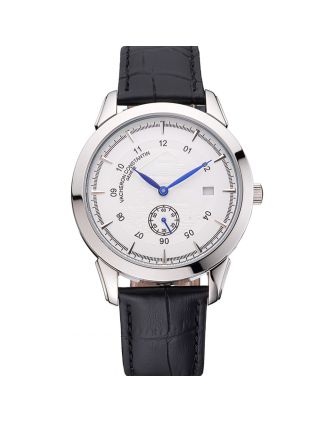 Vacheron Constantin Traditionnelle White Ship Dial Stainless Steel Case Black Leather Strap