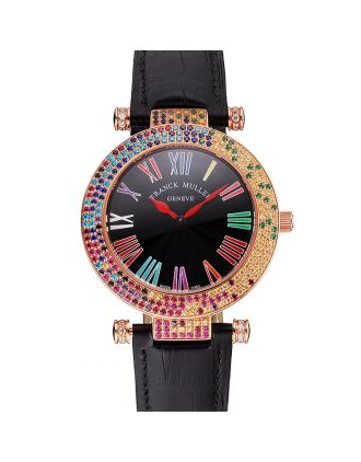 Franck Muller Double Mistery 4 Saisons Black Dial Rose Gold Case Black Leather Strap