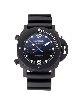 Panerai Luminor Submersible Flyback Date Black Dial Black Ionized Case Black Rubber Strap