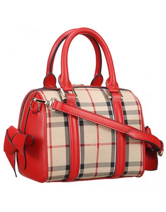 Burberry House Check And Red Leather Trim Bowling Bag 18927035