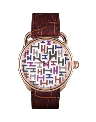 Hermes Classic Croco Leather Strap Multicolor Patterned Logo Dial 801402