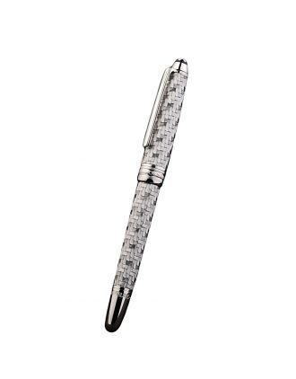 MontBlanc Basket Weave Pattern Silver Ballpoint Pen With Bvlgari Engraved Cap