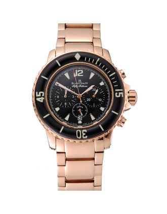 Blancpain Fifty Fathoms Flyback Chronograph Black Dial Rose Gold Case And Bracelet 1453772