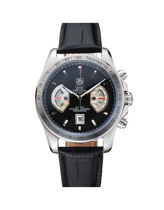 Tag Heuer Carrera Tachymeter Bezel Black Dial Black Leather Strap