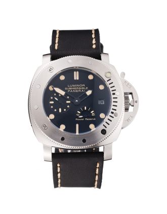 Panerai Luminor Submersible Black Dial Stainless Steel Case Black Leather Strap
