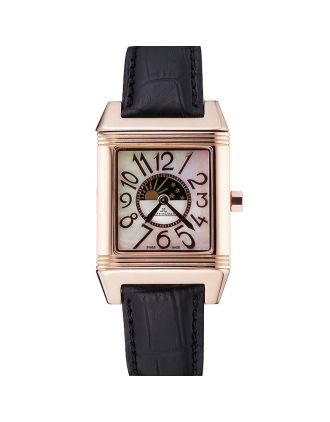 Jaeger le Coultre Reverso Squadro Lady Black Leather Strap Pearl Dial 41966