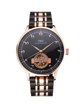 IWC Portugieser Tourbillon Black Dial Rose Gold Numerals Rose3 Gold Case Two Tone Black Rose Gold Bracelet