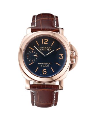 Panerai Luminor Marina 8 Days Black Dial Rose Gold Case Brown Leather Strap