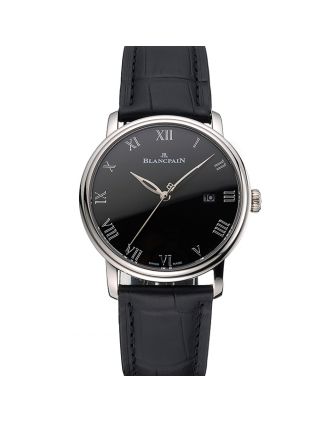 Blancpain Villeret Ultra Slim Black Dial Stainless Steel Case Black Leather Strap