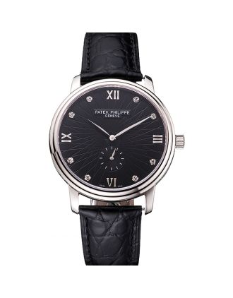 Patek Philippe Calatrava Dark Gray Dial Stainless Steel Case Black Leather Strap