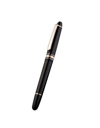 MontBlanc Gold Trimmed Black Enamel Fountain Pen With MB Engraving