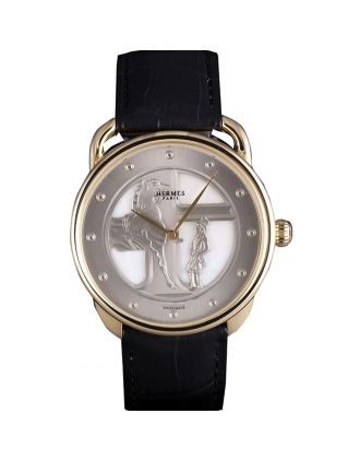 Hermes Classic Croco Leather Strap Silver Dial 801401