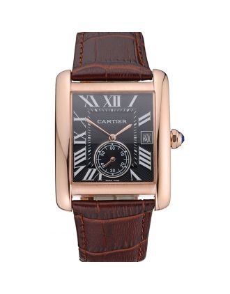 Cartier Tank MC Black Dial Gold Case Brown Leather Strap 622582