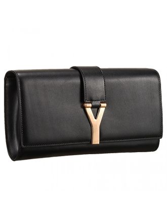 YSL Classic Y Clutch Black Leather 608315