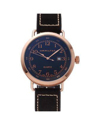 Hamilton Navy Pioneer Black Dial Rose Gold Case Black Leather Strap