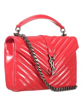 Saint Laurent College Monogram Patent Leather Medium Coral Bag 18927013