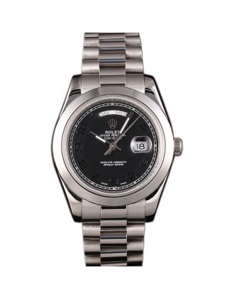 Swiss Rolex Daydate Stainless Steel Bracelet Black Dial 80294