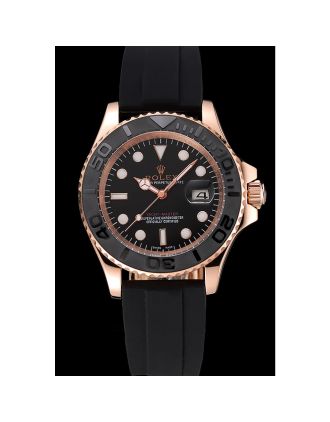 Rolex Yacht Master Black Dial And Bezel Everose Dial Oysterflex Bracelet