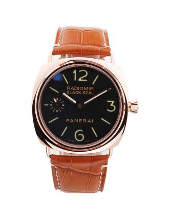Panerai Radiomir Black Seal Black Dial Rose Gold Case Brown Leather Bracelet