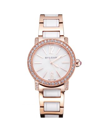 Bvlgari Bvlgari White Dial Gold Case Diamond Bezel Two Tone Bracelet