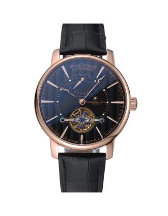 Vacheron Constantin Tourbillion Power Reserve Black Dial Gold Case Black Leather Bracelet 1454271