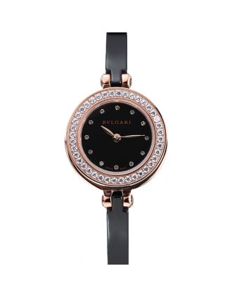 Bvlgari B.ZERO1 Black Dial Rose Gold Diamond Case Black Bracelet 1454207
