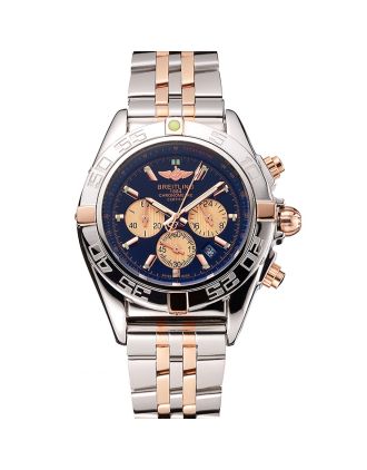 Breitling Chronomat 44 Black Dial with White Subdials 2 Tone Stainless Steel Bracelet 622509