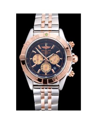Breitling Chronomat Black Dial Rose Gold Bezel And Subdials Stainless Steel Case Two Tone Bracelet