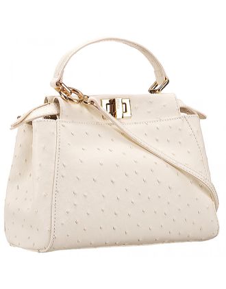 Fendi Peekaboo Mini Ostrich Leather White Bag