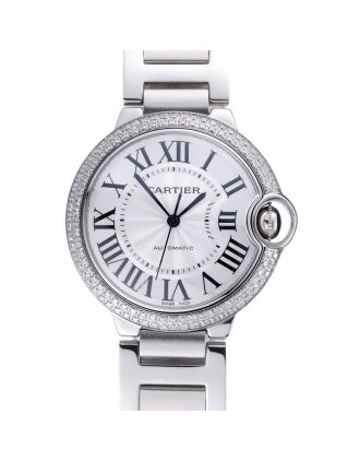Swiss Cartier Ballon Bleu Silver Dial Diamond Case Stainless Steel Bracelet