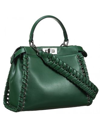 Fendi Peekaboo Whipstitch Green Leather Bag 18927312