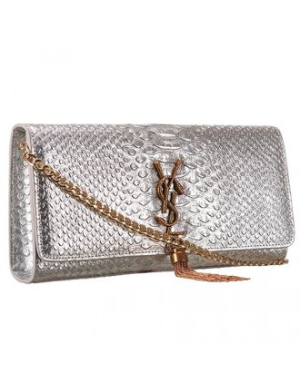 Saint Laurent Monogram Tassel Clutch Python Leather Gold Hardware Silver Bag 18926884