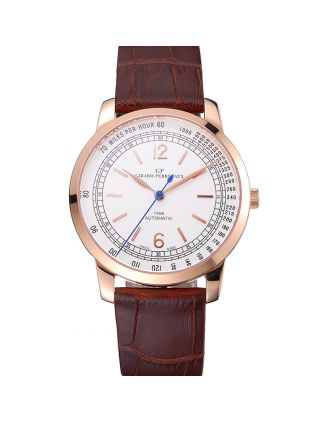 Swiss Girard-Perregaux 1966 Automatic White Dial Gold Case Brown Leather Strap