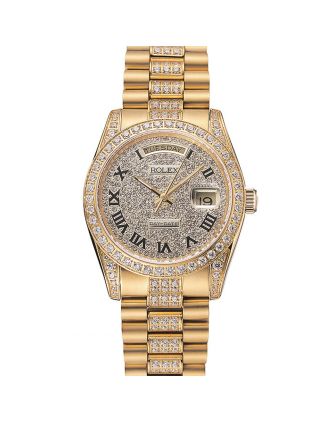 Swiss Rolex Day-Date Diamond Pave Dial Gold Diamond Bracelet 1453956