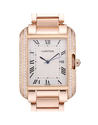 Cartier Tank Anglaise 36mm White Dial Diamonds Rose Gold Case Rose Gold Bracelet