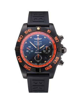 Swiss Breitling Chronomat 44 Raven Black And Orange Dial Black Case Black Rubber Strap