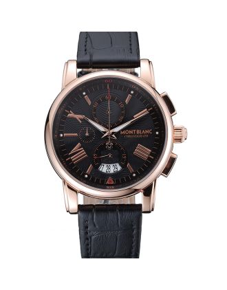 Montblanc Chronograph Black Dial Black Leather Bracelet Rose-Gold Case 1454110