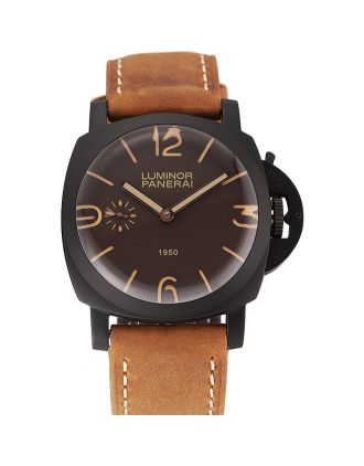 Swiss Panerai Luminor 1950 Brown Dial Black PVD Case Brown Suede Leather Strap 1453848