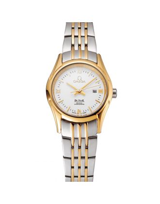 Omega De Ville Ladies White Dial Gold Case Two Tone Bracelet 1453786