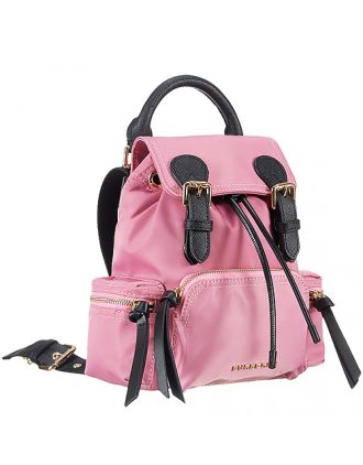 Burberry Medium Backpack Pink Nylon Black Leather Trim 18927047
